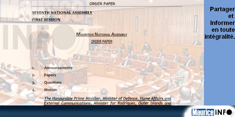 Order paper de première session de la septieème assemblée nationale de Maurice